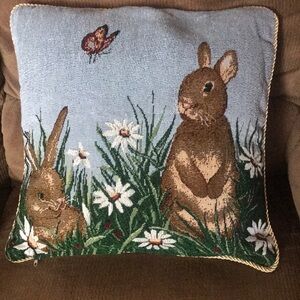 Tapestry Bunny Pillow Covers- Blue and Brown